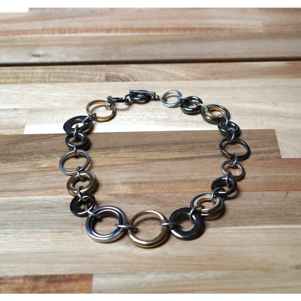Women Modern Gunmetal Circlet Metal Chain Clasp Statement Necklace